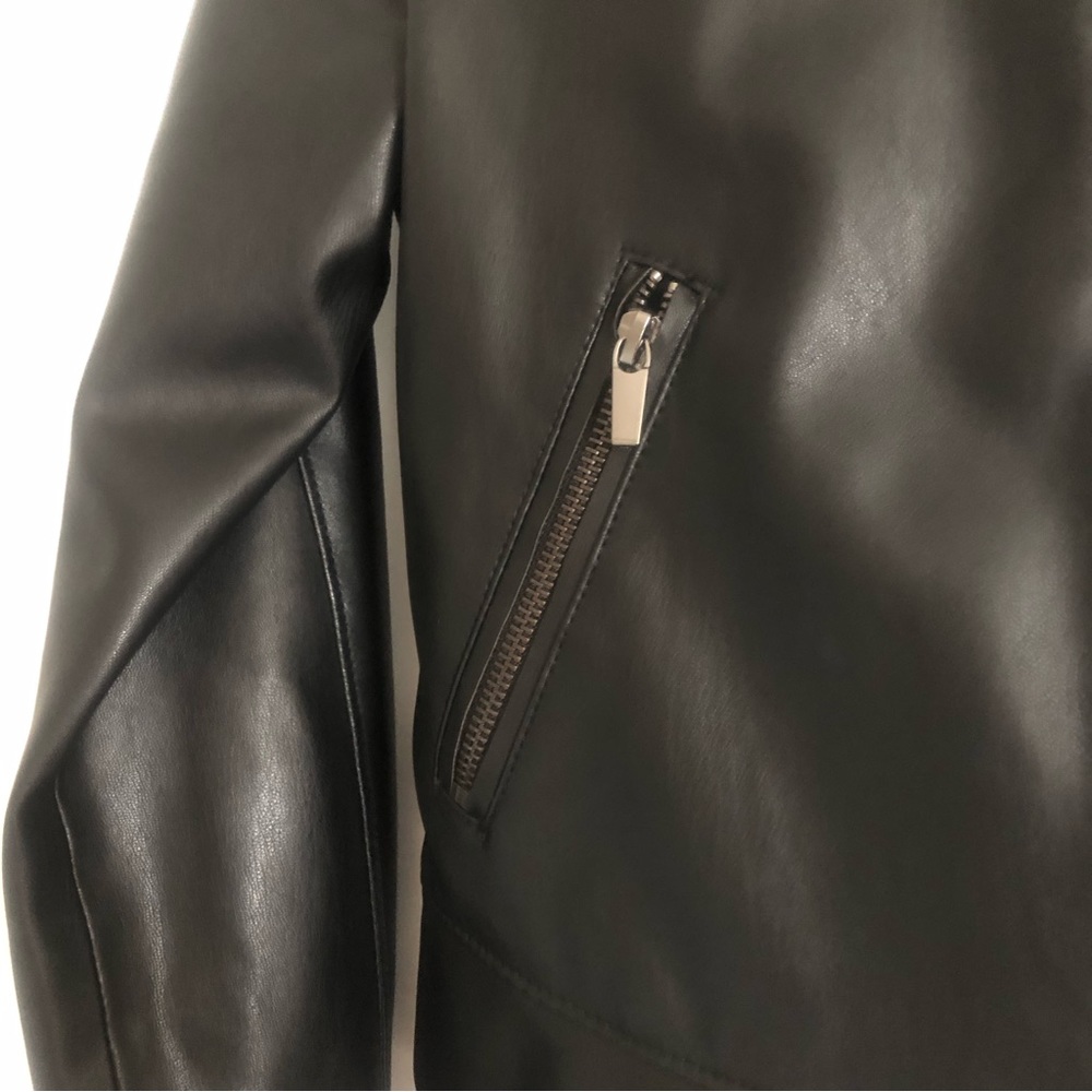 ZARA Basic Outerwear Black Front Ruffle Detail Faux LeatherJacket Medium - Picture 5 of 8